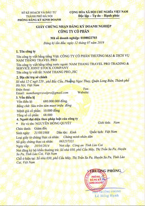 Công ty CPTM – DV Nam Thắng Travel Pro